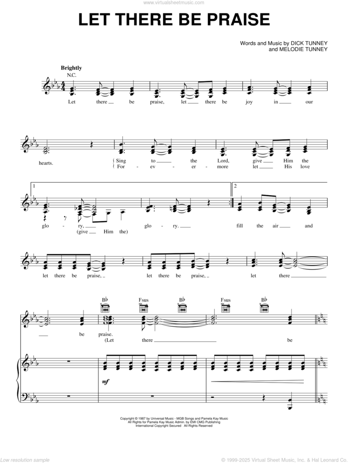 Let There Be Praise sheet music for voice, piano or guitar by Sandi Patty, Dick Tunney and Melodie Tunney, intermediate skill level