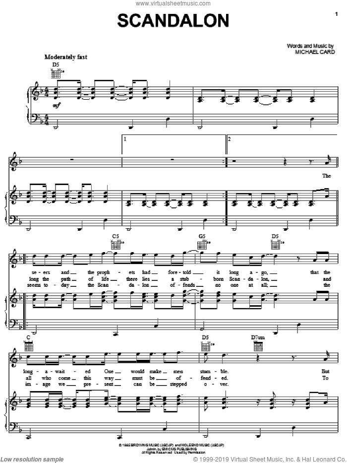 Scandalon sheet music for voice, piano or guitar by Michael Card, intermediate skill level