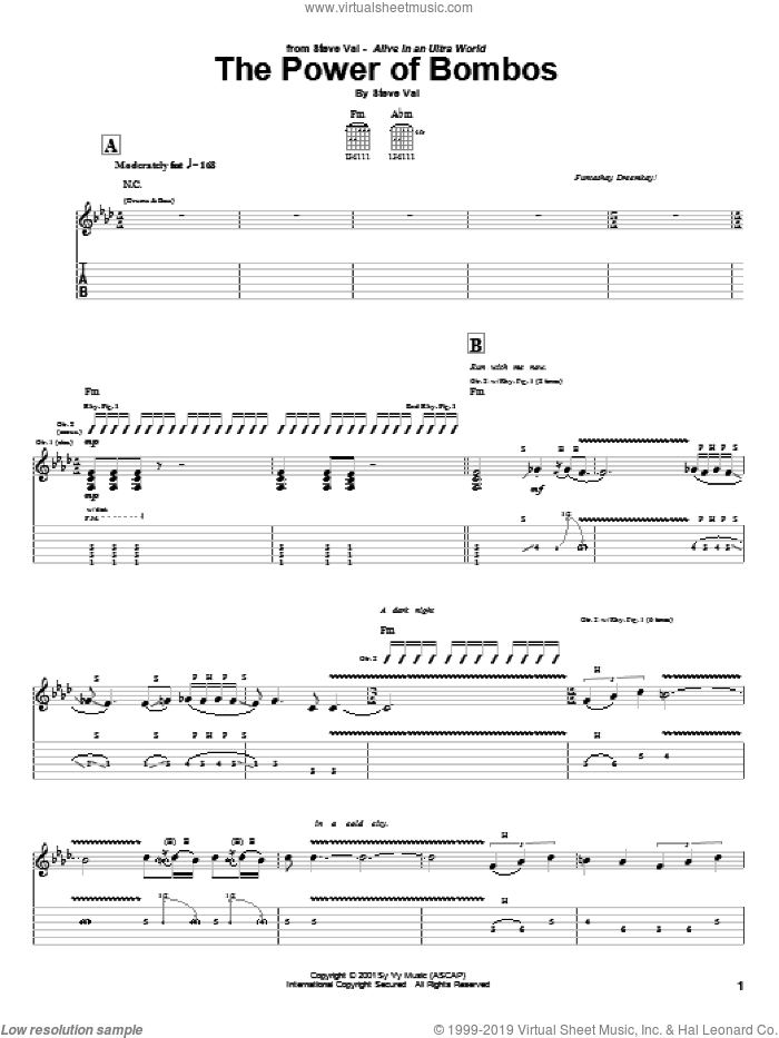The Power Of Bombos sheet music for guitar (tablature) by Steve Vai, intermediate skill level