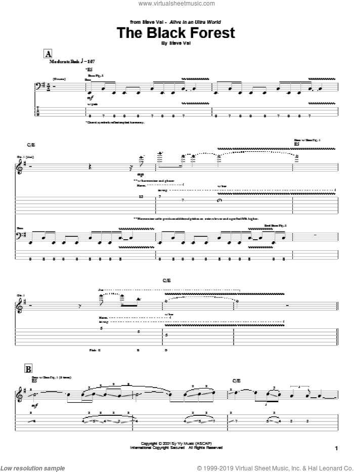 The Black Forest sheet music for guitar (tablature) by Steve Vai, intermediate skill level
