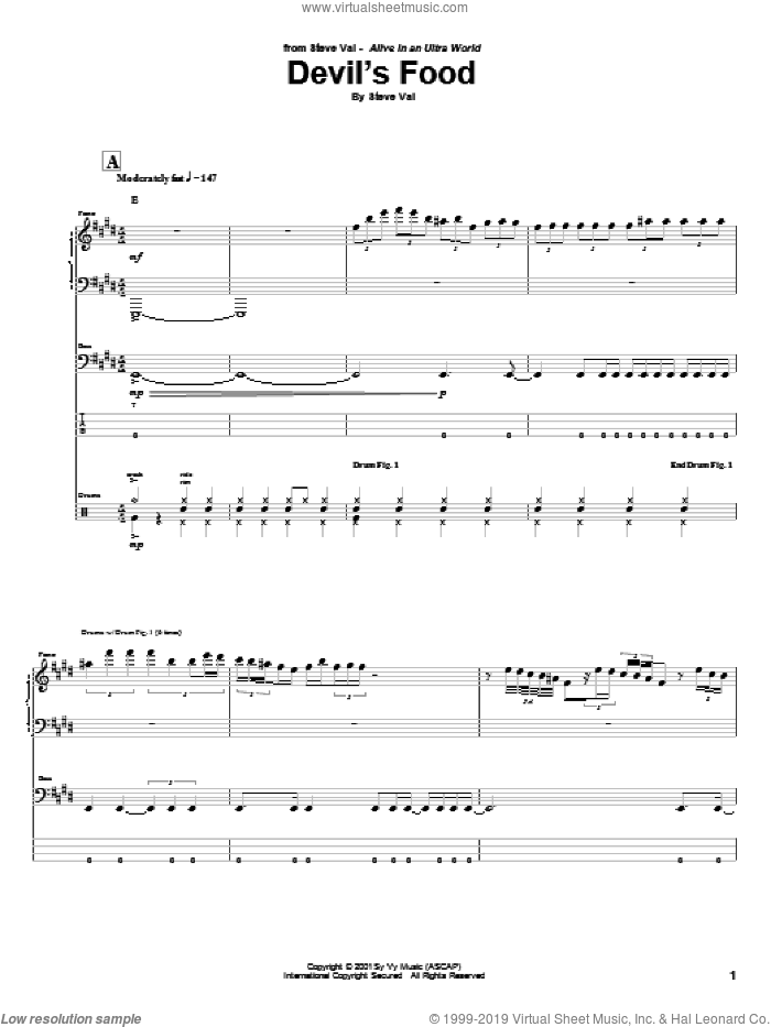 Devil's Food sheet music for guitar (tablature) by Steve Vai, intermediate skill level