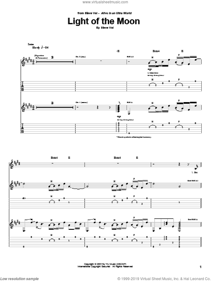 Light Of The Moon sheet music for guitar (tablature) by Steve Vai, intermediate skill level