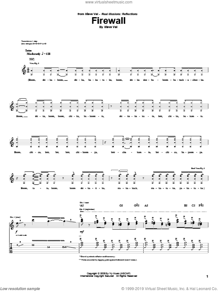 Firewall sheet music for guitar (tablature) by Steve Vai, intermediate skill level
