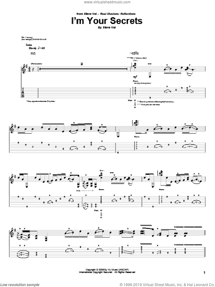 I'm Your Secrets sheet music for guitar (tablature) by Steve Vai, intermediate skill level