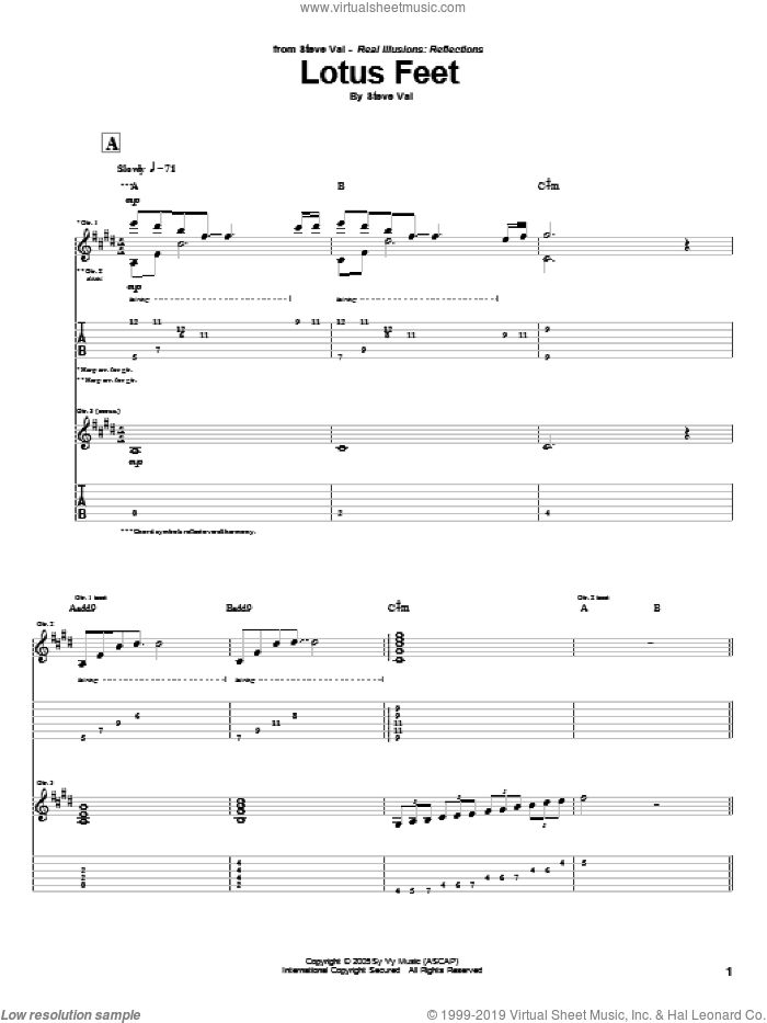 Lotus Feet sheet music for guitar (tablature) by Steve Vai, intermediate skill level