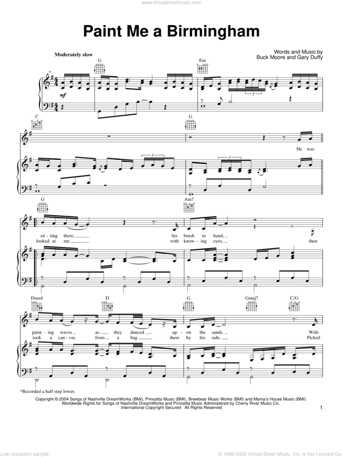 Paint Me A Birmingham sheet music for voice, piano or guitar by Tracy Lawrence, Buck Moore and Gary Duffy, intermediate skill level