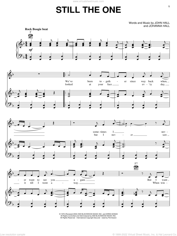 Still The One sheet music for voice, piano or guitar by Orleans, Johanna Hall and John Hall, intermediate skill level
