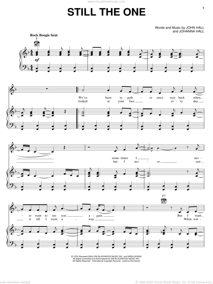 Still The One sheet music for voice, piano or guitar by Orleans, Johanna Hall and John Hall, intermediate skill level