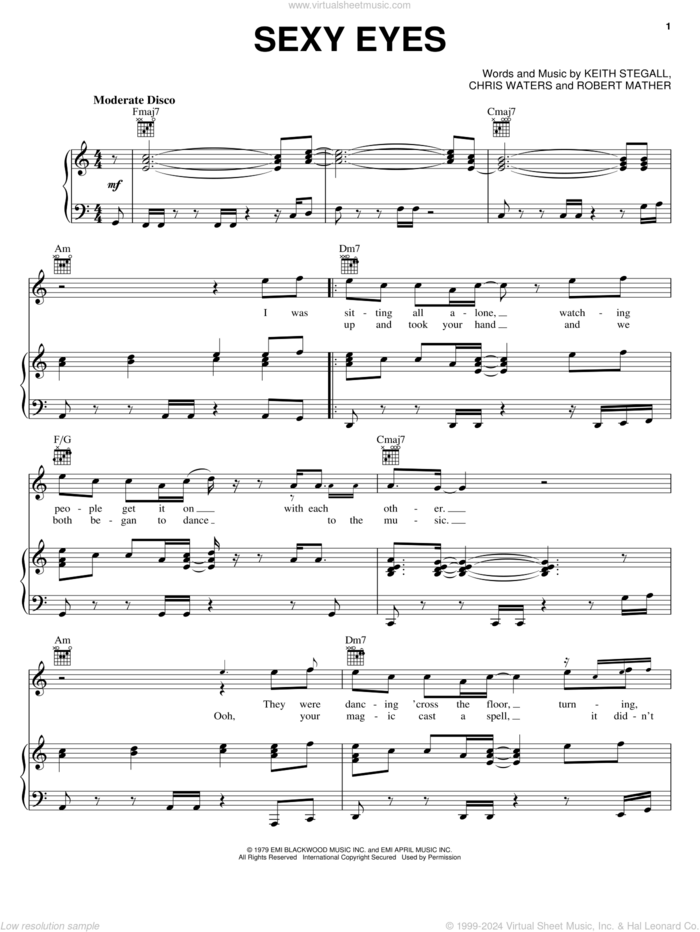 Sexy Eyes sheet music for voice, piano or guitar by Dr. Hook, Chris Waters, Keith Stegall and Robert Mather, intermediate skill level