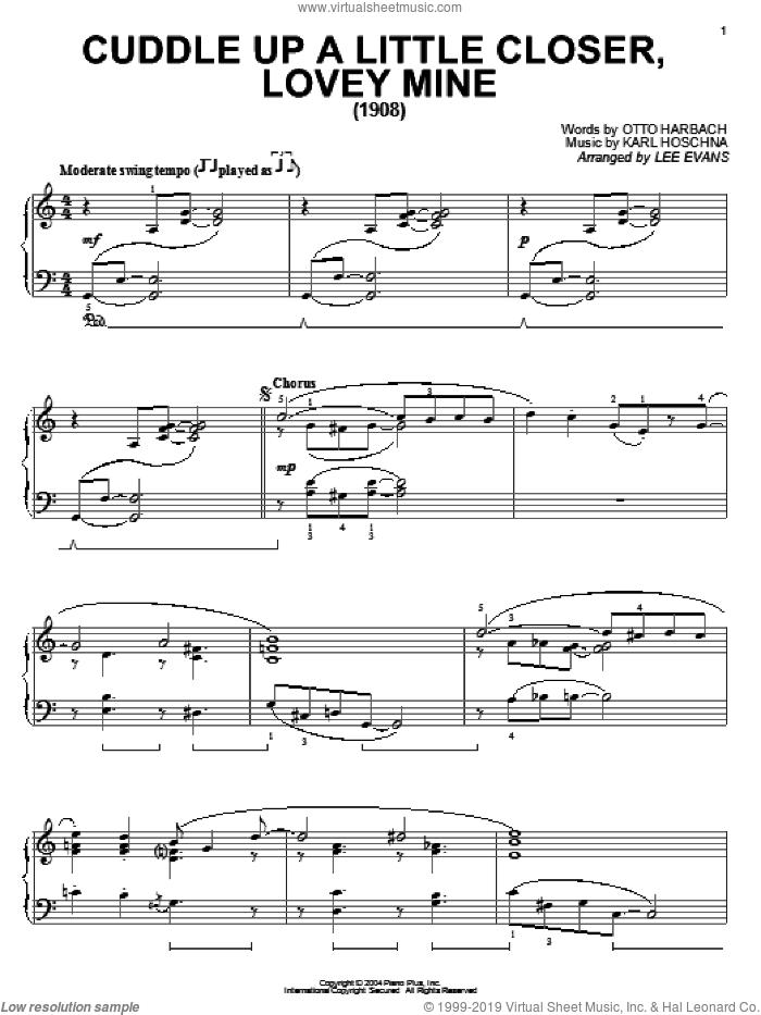Cuddle Up A Little Closer, Lovey Mine sheet music for piano solo by Otto Harbach and Karl Hoschna, intermediate skill level