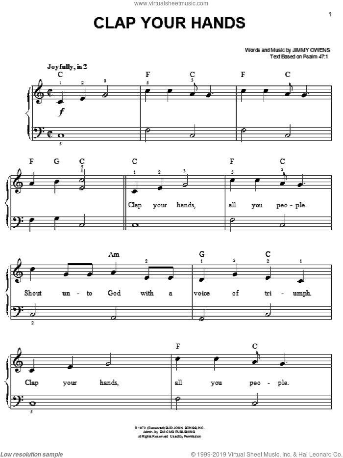 Clap Your Hands sheet music for piano solo by Ginny Owens, easy skill level