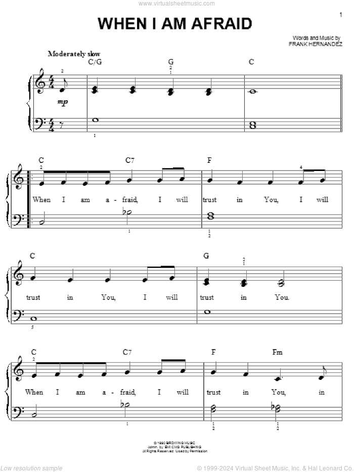 When I Am Afraid sheet music for piano solo by Frank Hernandez, easy skill level