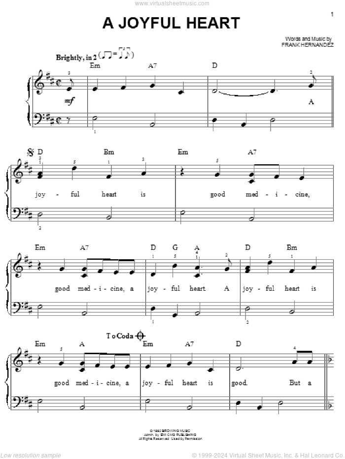A Joyful Heart sheet music for piano solo by Frank Hernandez, easy skill level
