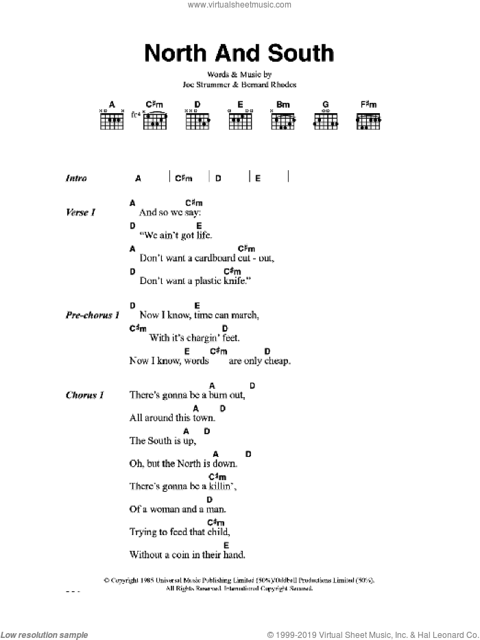 North And South sheet music for guitar (chords) by The Clash, Bernard Rhodes and Joe Strummer, intermediate skill level