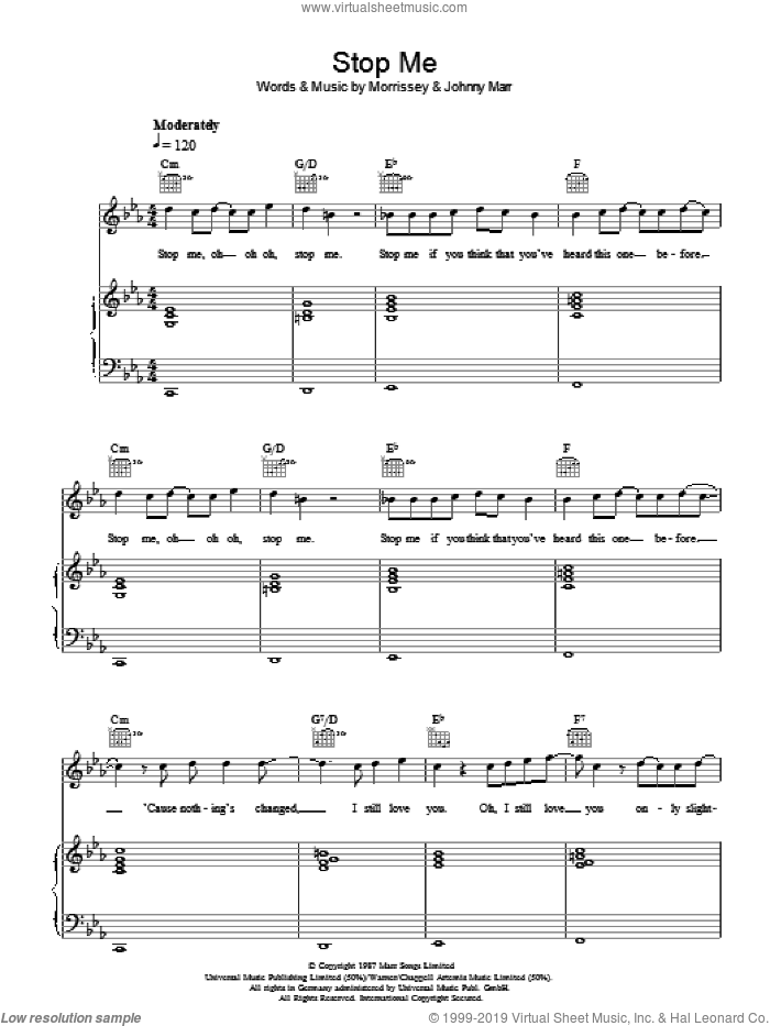 Stop Me If You Think You've Heard This One Before sheet music for voice, piano or guitar by Mark Ronson, Johnny Marr and Steven Morrissey, intermediate skill level