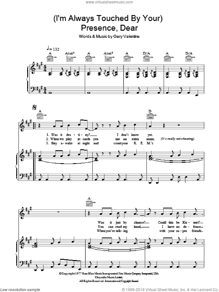 (I'm Always Touched By Your) Presence Dear sheet music for voice, piano or guitar by Blondie and Gary Valentine, intermediate skill level