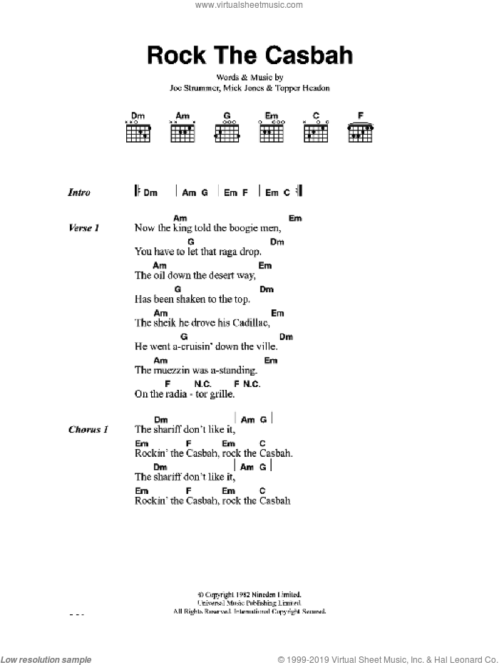 Rock The Casbah sheet music for guitar (chords) by The Clash, intermediate skill level