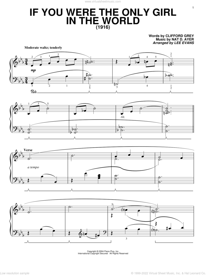 If You Were The Only Girl In The World sheet music for piano solo by Clifford Grey and Nat D Ayer, intermediate skill level