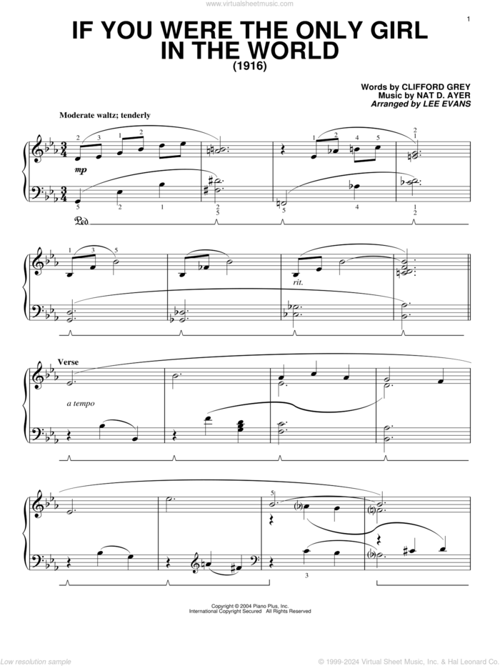 If You Were The Only Girl In The World sheet music for piano solo by Clifford Grey and Nat D Ayer, intermediate skill level