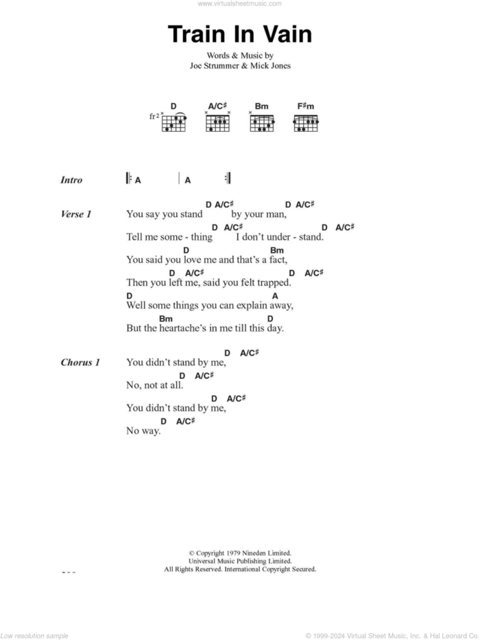 Train In Vain sheet music for guitar (chords) by The Clash, Joe Strummer and Mick Jones, intermediate skill level