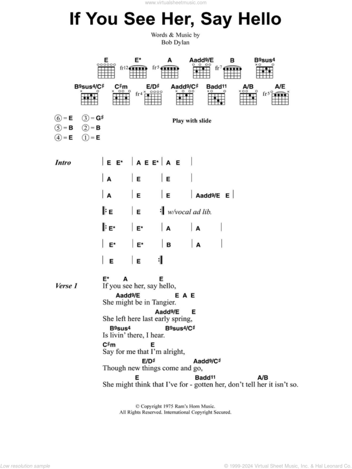 If You See Her, Say Hello sheet music for guitar (chords) by Jeff Buckley and Bob Dylan, intermediate skill level