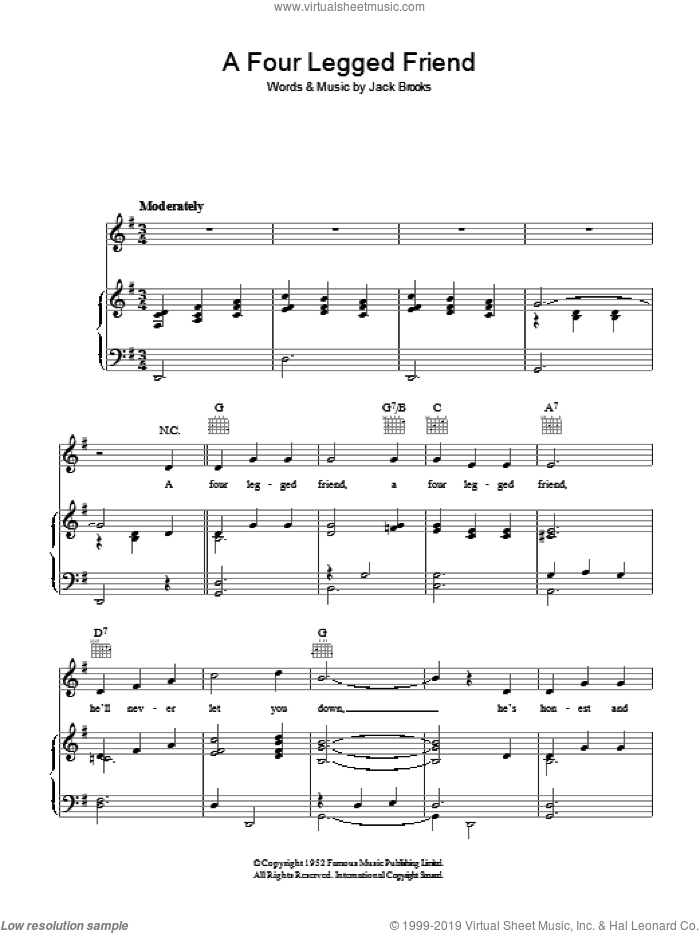A Four Legged Friend sheet music for voice, piano or guitar by Jack Brooks, intermediate skill level