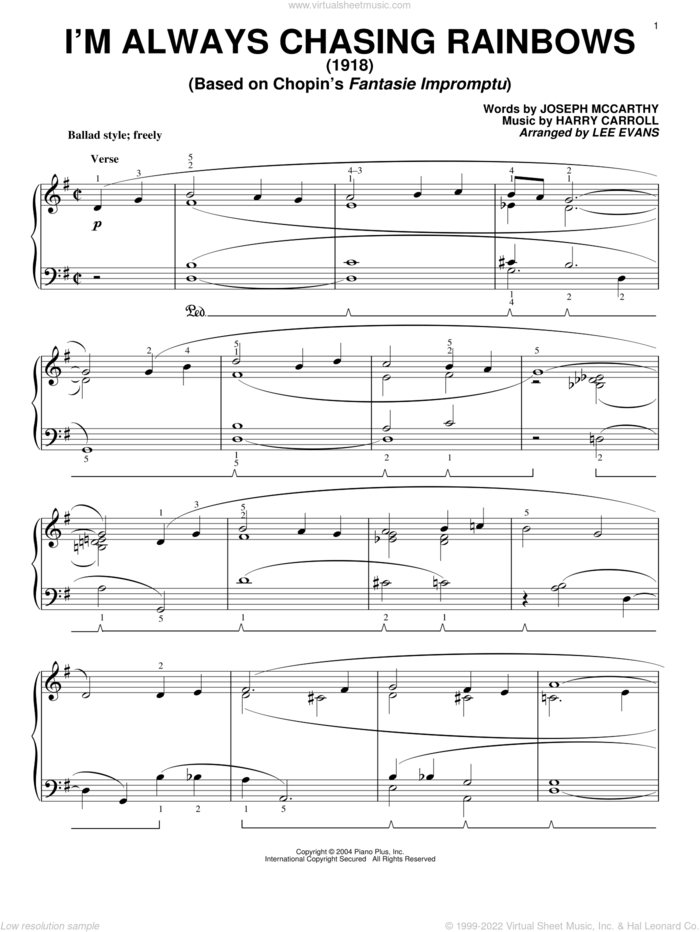 I'm Always Chasing Rainbows sheet music for piano solo by Joseph McCarthy and Harry Carroll, intermediate skill level