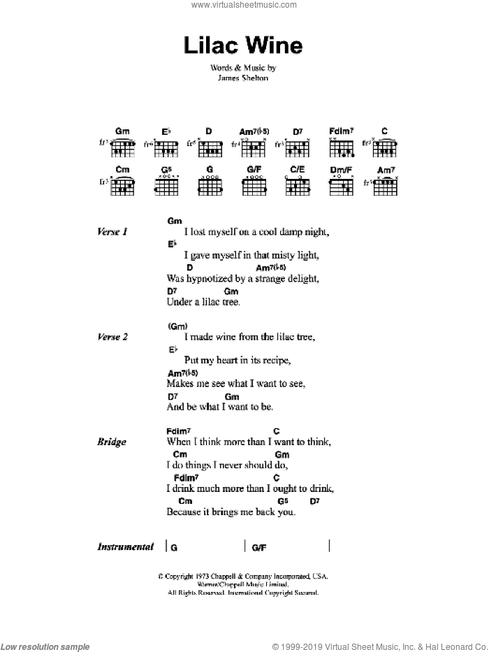 Lilac Wine sheet music for guitar (chords) by Jeff Buckley and James Shelton, intermediate skill level
