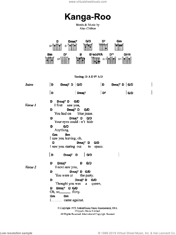 Kangaroo sheet music for guitar (chords) by Jeff Buckley and Alex Chilton, intermediate skill level