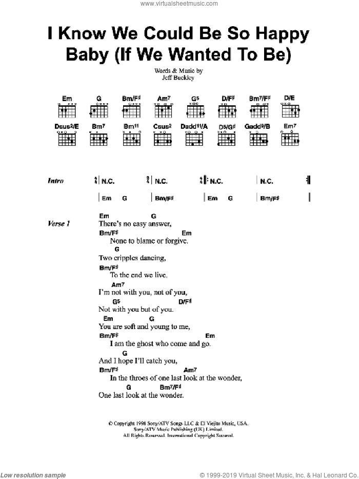 I Know We Could Be So Happy Baby (If We Wanted To Be) sheet music for guitar (chords) by Jeff Buckley, intermediate skill level