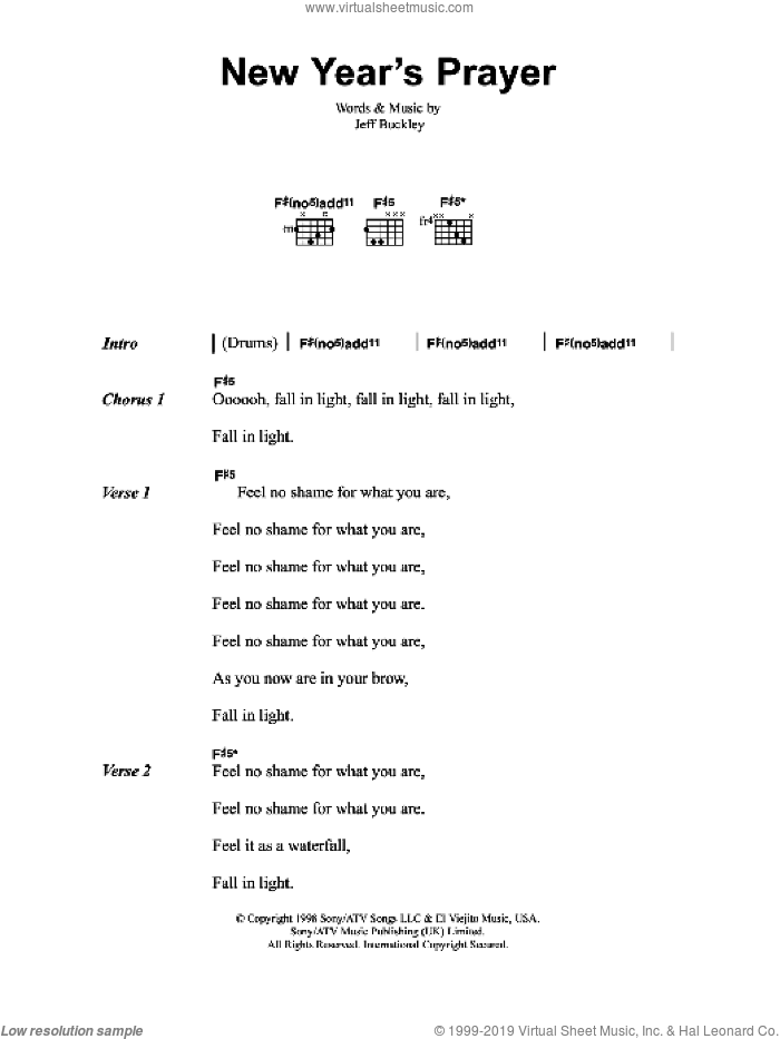 New Year's Prayer sheet music for guitar (chords) by Jeff Buckley, intermediate skill level