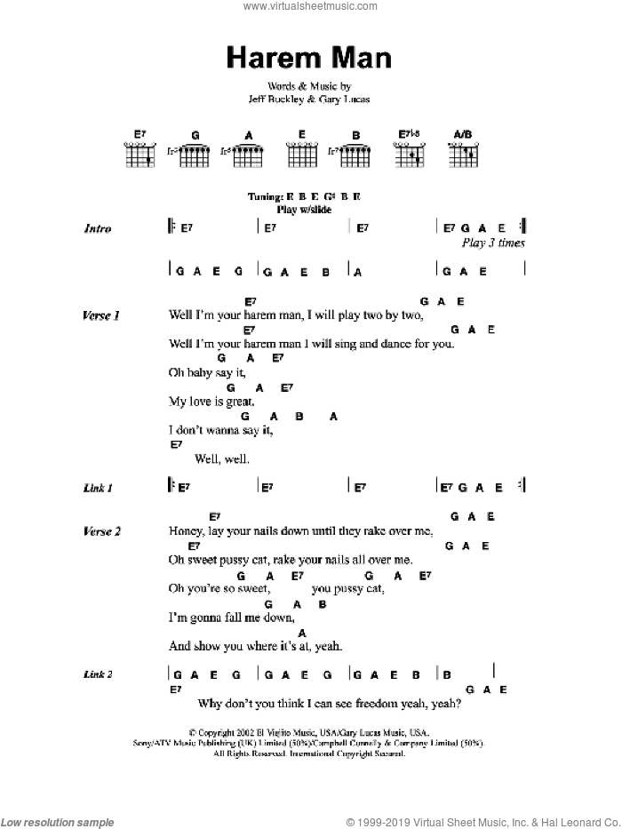 Harem Man sheet music for guitar (chords) by Jeff Buckley and Gary Lucas, intermediate skill level