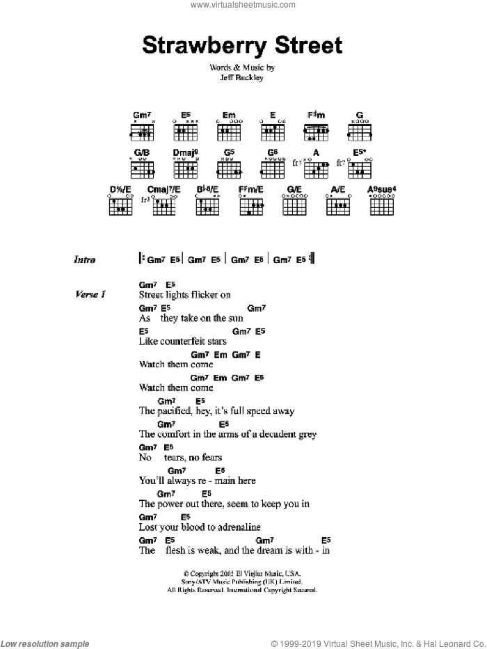 Strawberry Street sheet music for guitar (chords) by Jeff Buckley, intermediate skill level