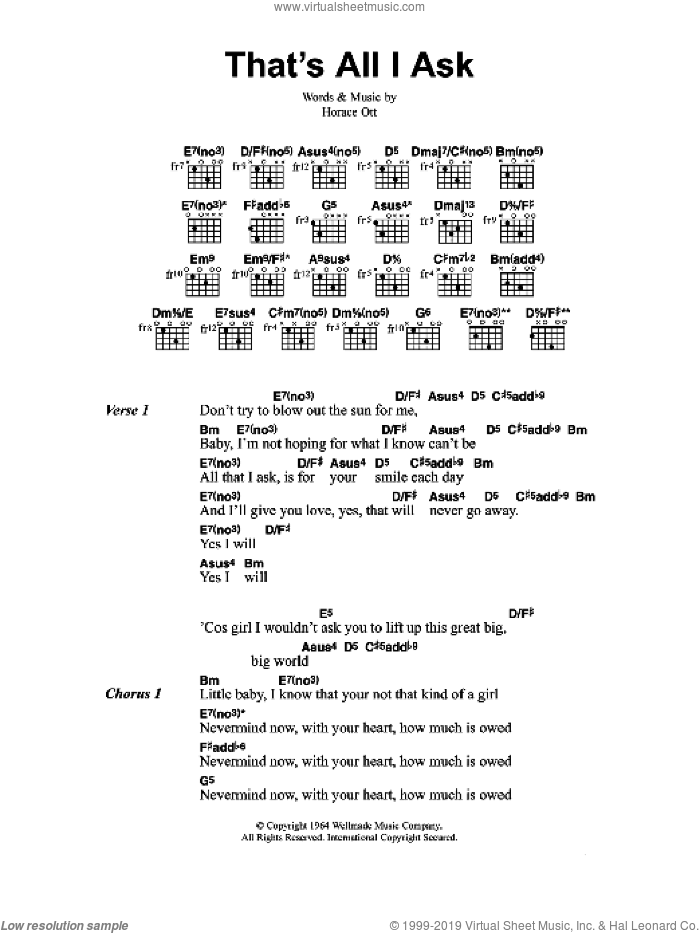 That's All I Ask sheet music for guitar (chords) by Jeff Buckley and Horace Ott, intermediate skill level