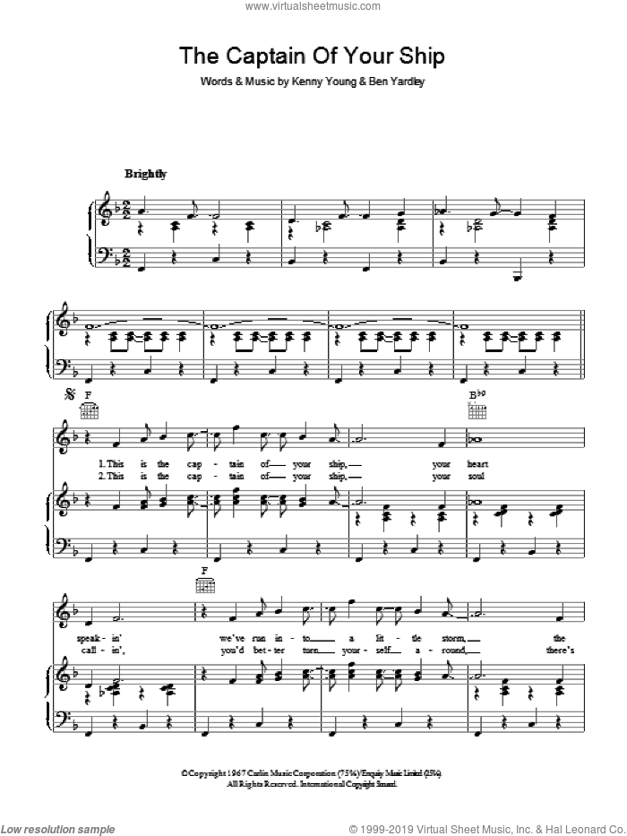 The Captain Of Your Ship sheet music for voice, piano or guitar by Reparata And The Delrons, Ben Yardley and Kenny Young, intermediate skill level