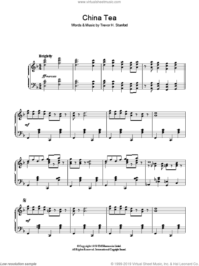 China Tea sheet music for piano solo by Trevor H. Stanford, intermediate skill level