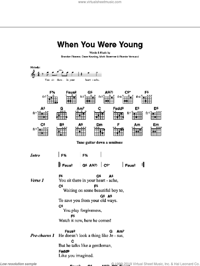 Bones sheet music for guitar (chords) by The Killers, Brandon Flowers, Dave Keuning, Mark Stoermer and Ronnie Vannucci, intermediate skill level