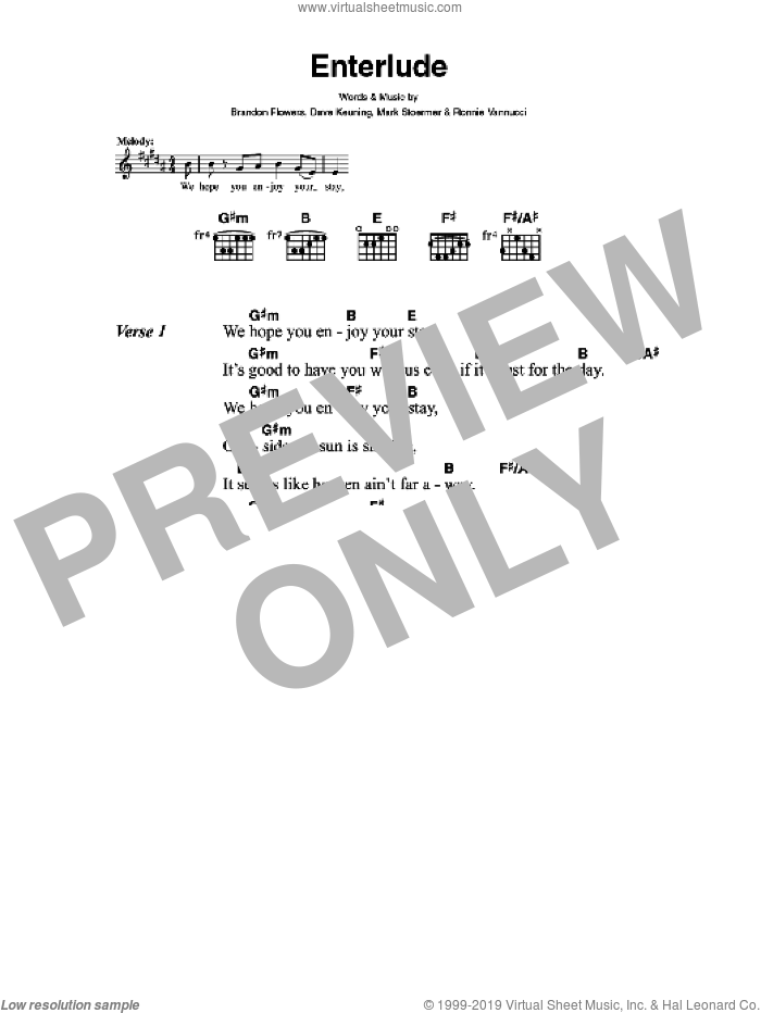 Enterlude sheet music for guitar (chords) by The Killers, Brandon Flowers, Dave Keuning, Mark Stoermer and Ronnie Vannucci, intermediate skill level
