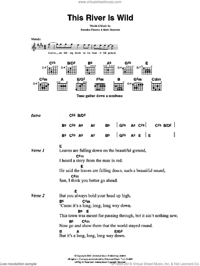 This River Is Wild sheet music for guitar (chords) by The Killers, Brandon Flowers, Dave Keuning, Mark Stoermer and Ronnie Vannucci, intermediate skill level