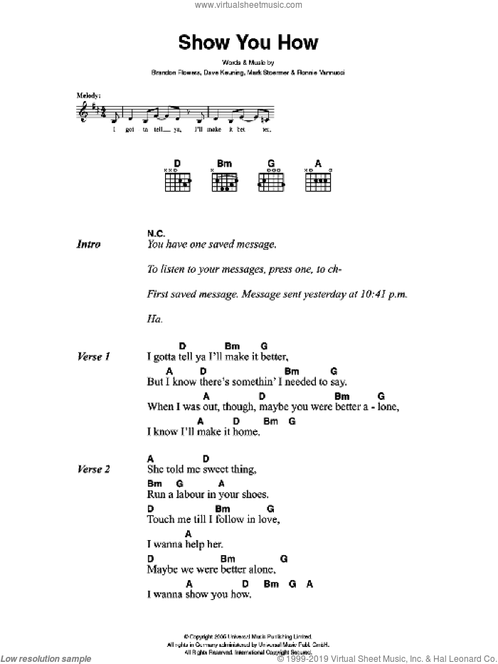 Show You How sheet music for guitar (chords) by The Killers, Brandon Flowers, Dave Keuning, Mark Stoermer and Ronnie Vannucci, intermediate skill level