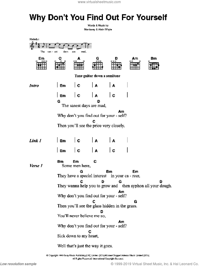Why Don't You Find Out For Yourself sheet music for guitar (chords) by The Killers, Alain Whyte and Steven Morrissey, intermediate skill level