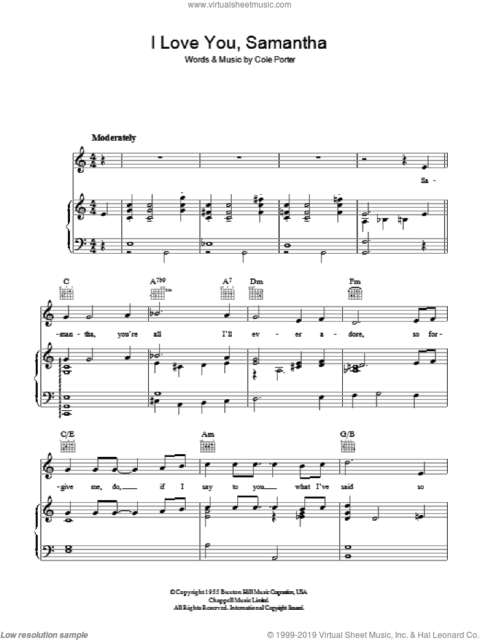 I Love You Samantha sheet music for voice, piano or guitar by Cole Porter, intermediate skill level