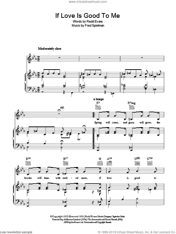 If Love Is Good To Me sheet music for voice, piano or guitar by Redd Evans and Fred Spielman, intermediate skill level
