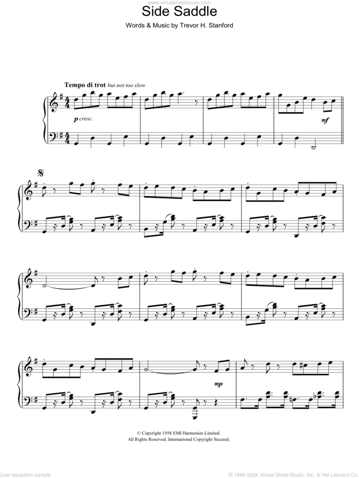 Side Saddle sheet music for voice, piano or guitar by Trevor H. Stanford, intermediate skill level