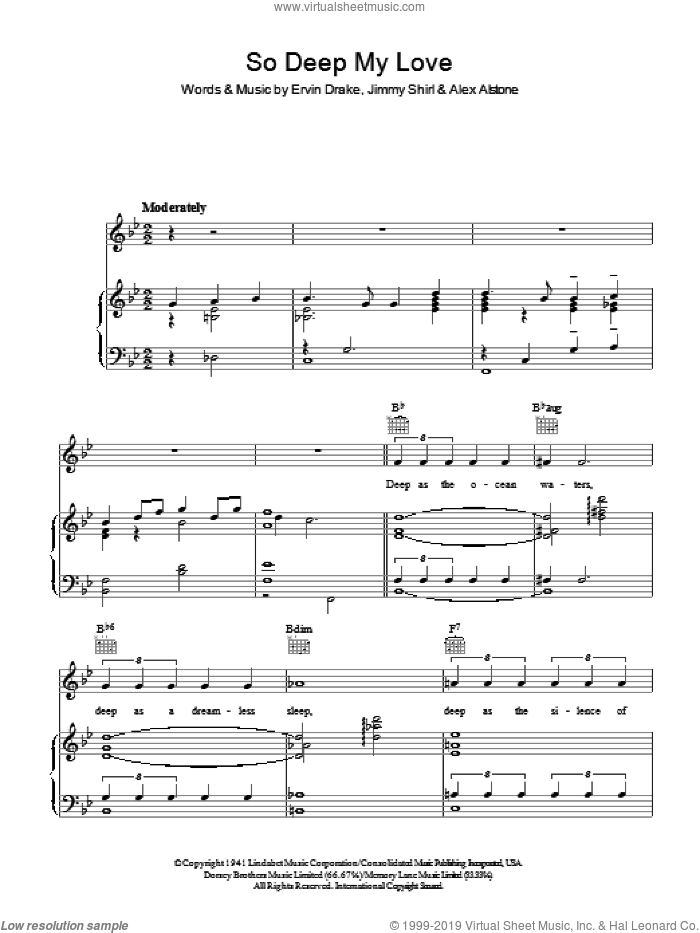 So Deep My Love sheet music for voice, piano or guitar by Ervin Drake, Alex Alstone and Jimmy Shirl, intermediate skill level