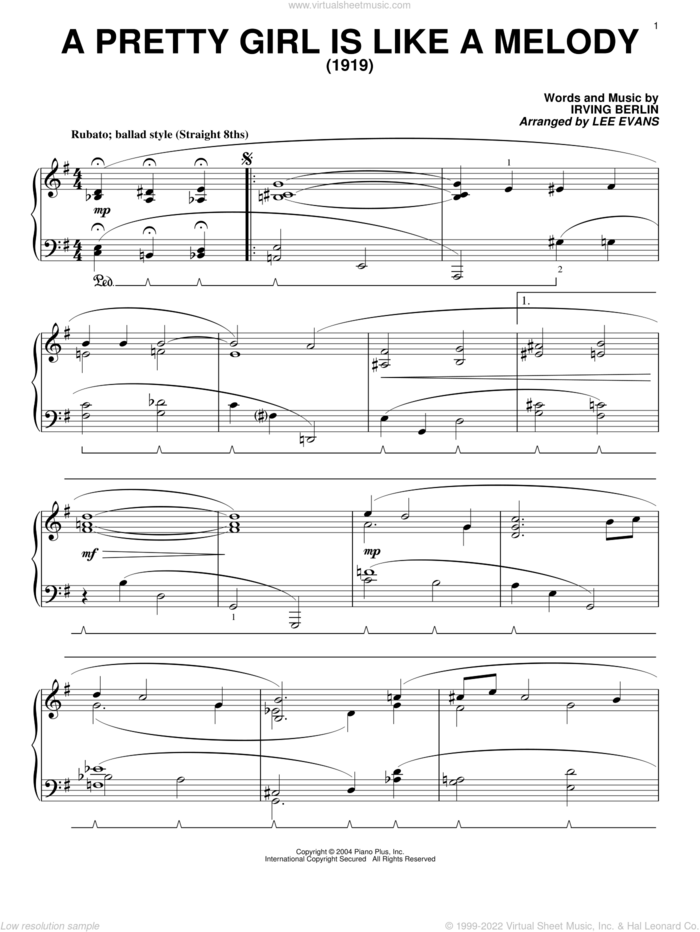 A Pretty Girl Is Like A Melody sheet music for piano solo by Irving Berlin, intermediate skill level