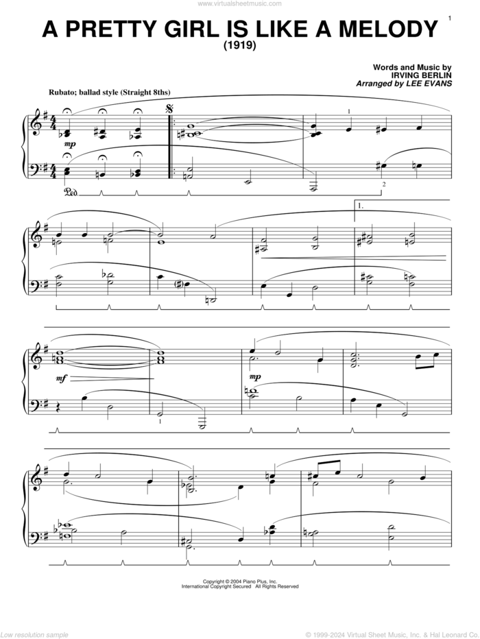 A Pretty Girl Is Like A Melody sheet music for piano solo by Irving Berlin, intermediate skill level