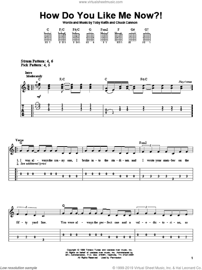 How Do You Like Me Now?! sheet music for guitar solo (easy tablature) by Toby Keith and Chuck Cannon, easy guitar (easy tablature)
