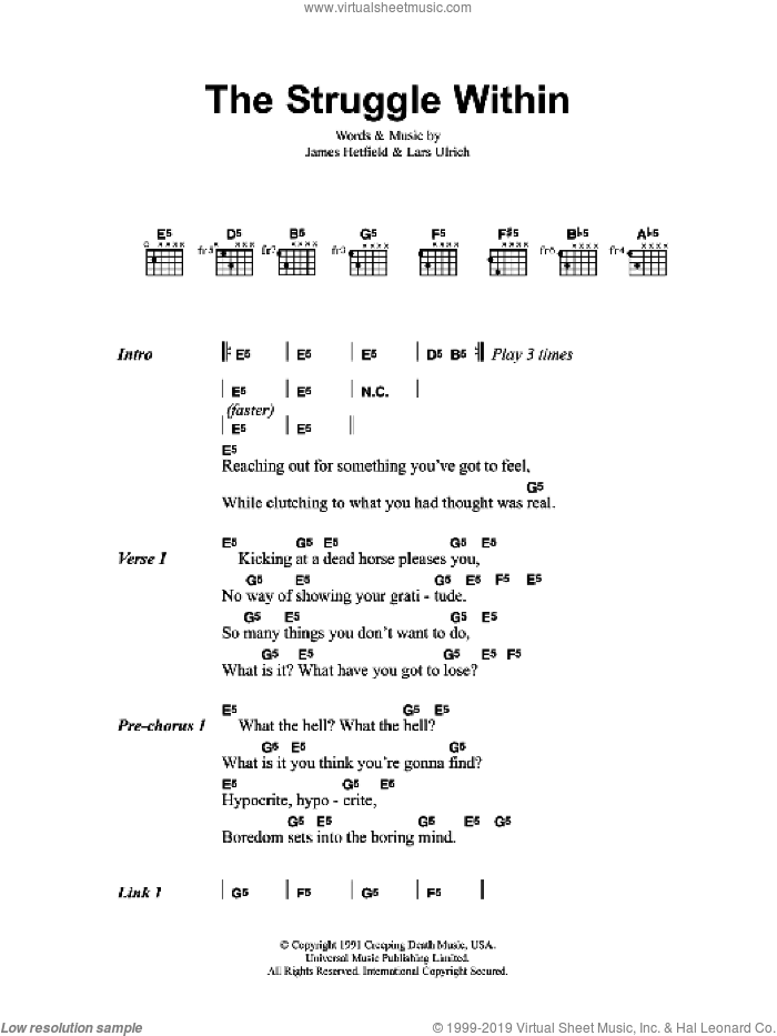 The Struggle Within sheet music for guitar (chords) by Metallica, James Hetfield and Lars Ulrich, intermediate skill level