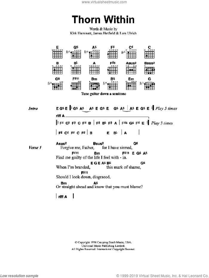 Thorn Within sheet music for guitar (chords) by Metallica, James Hetfield, Kirk Hammett and Lars Ulrich, intermediate skill level